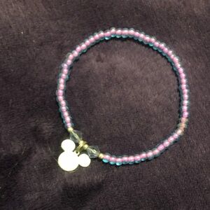 Pink Disneyland Beaded Bracelet with Silver Mickey Mouse Head Charm